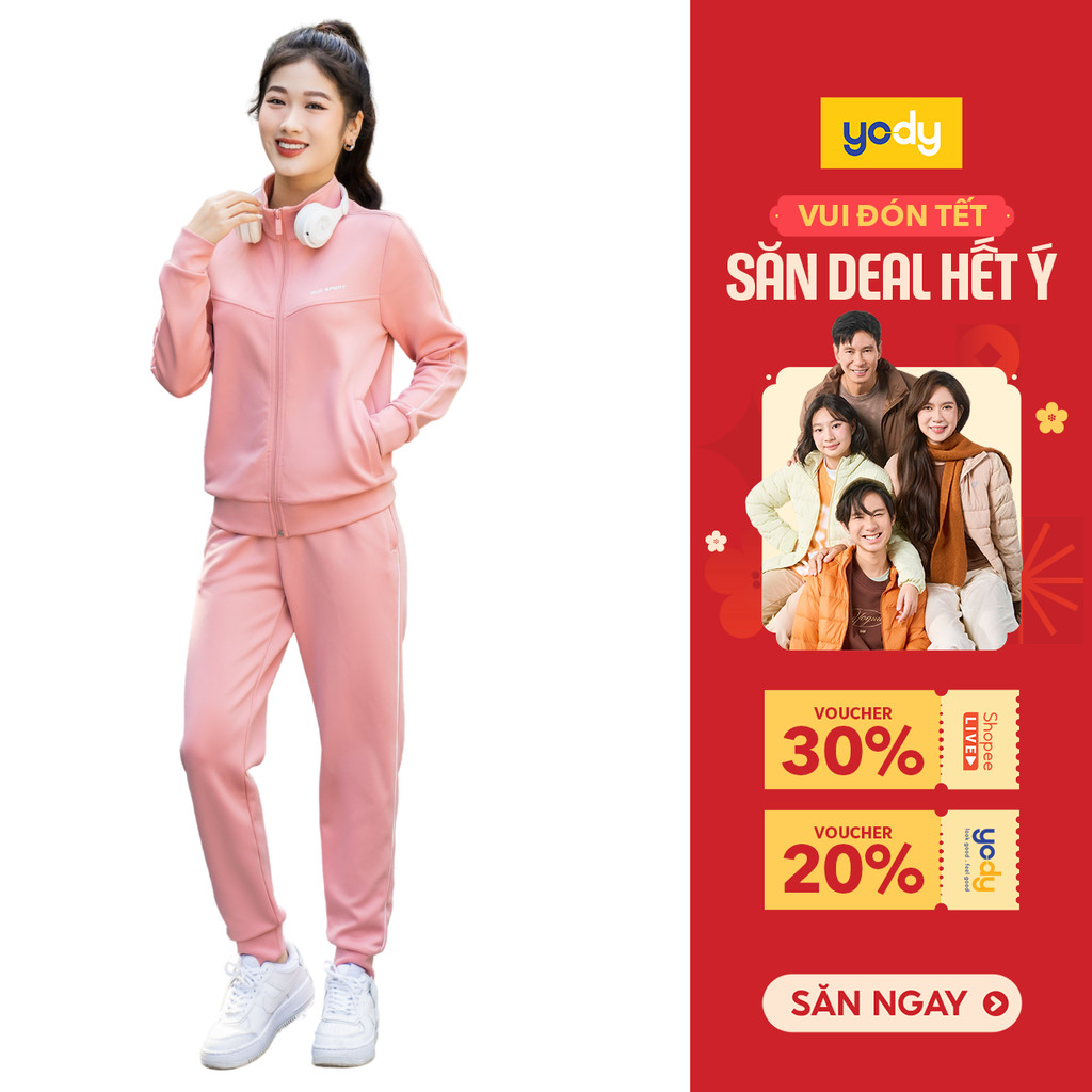Bộ đồ thể thao nữ Yody set áo quần chất nỉ Double Face, áo khoác kéo khóa, tôn dáng SDN5010