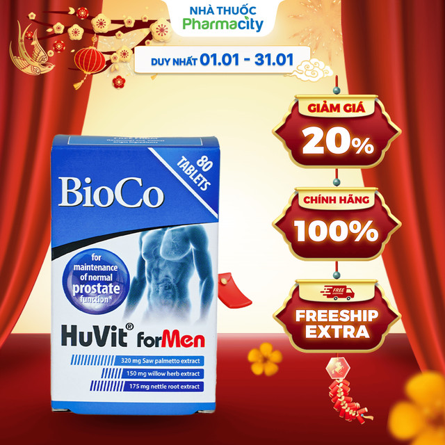 Thực phẩm bảo vệ sức khỏe Bioco Huvit Hỗ Trợ chức năng Tuyến Tiền Liệt (4 Vỉ x 20 Viên)