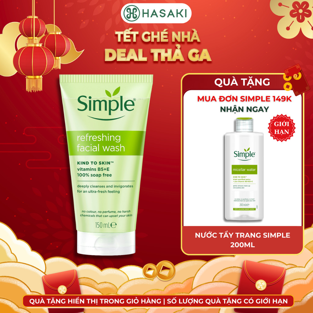 [MEGA 2.2|18H-19H] Sữa Rửa Mặt Simple Giúp Da Sạch Thoáng 150ml Hasaki Sản Phẩm Chính Hãng