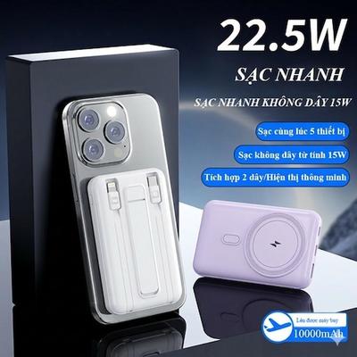 Pin Sạc Dự Phòng Không Dây 10.000mAh – Sạc Nhanh PD22.5W, Tích Hợp Giá Đỡ Siêu Tiện Lợi