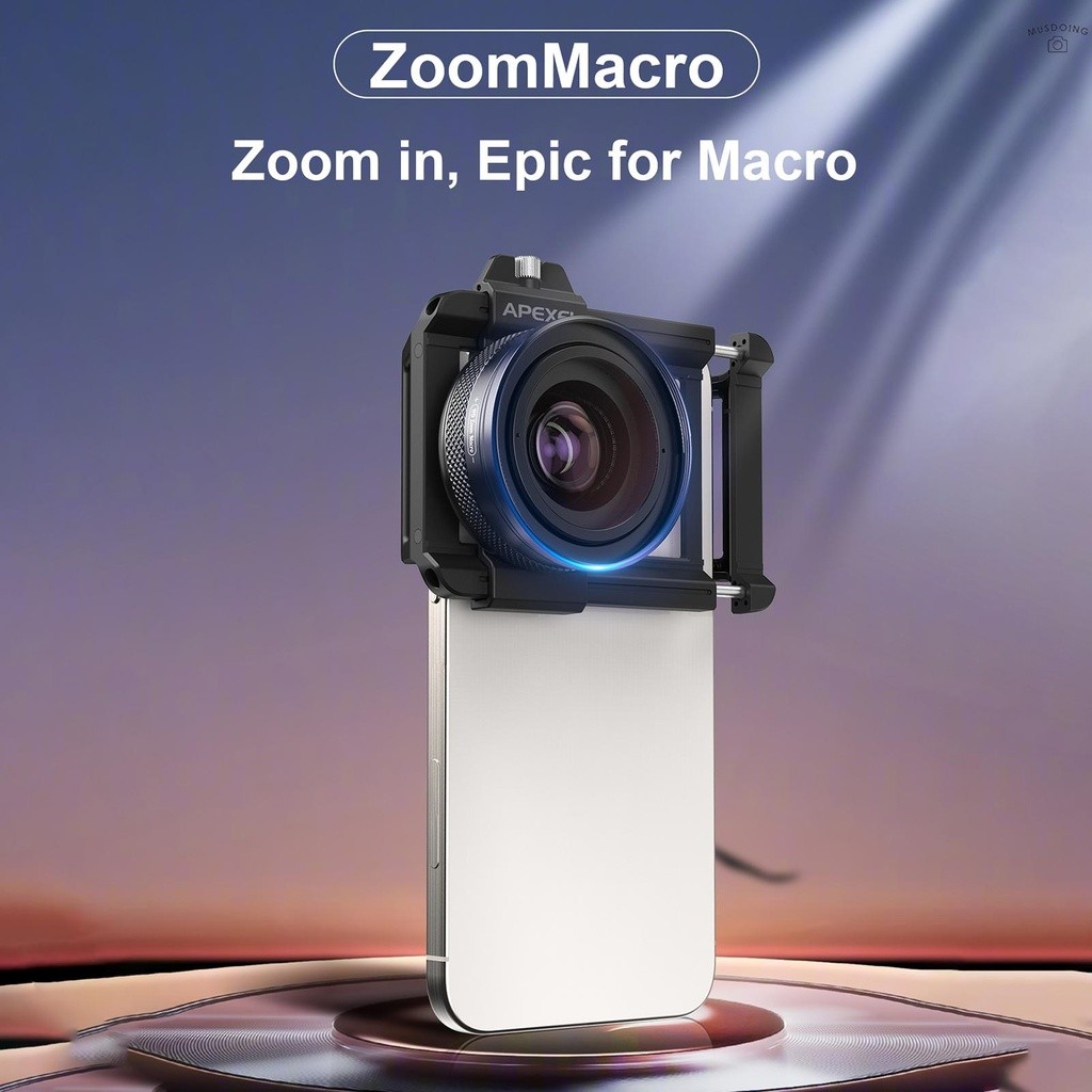 APEXEL APL-ZM100 10X-20X Ống kính Macro Hợp kim nhôm F1.05 Khẩu độ gắn đa năng cho iPhone & Android