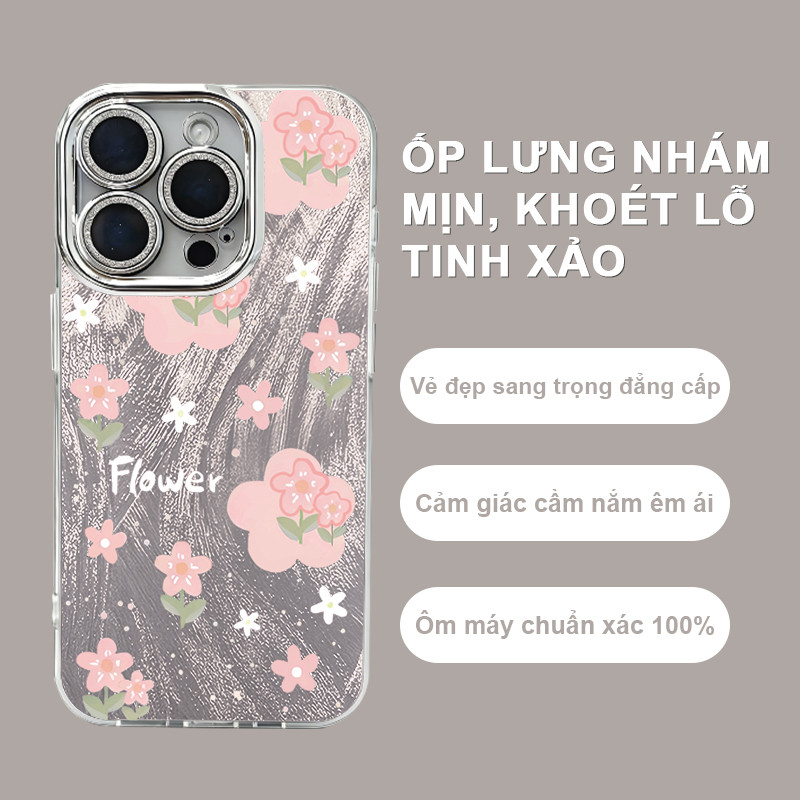 Ốp Lưng iPhone Hoa Hồng Hồng Dễ Thương Nền Hồng, Bảo Vệ Camera  iP 11/12/13/14/15/16/17/Plus/Pro/Max