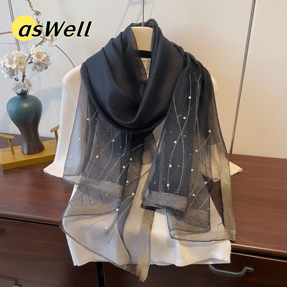Khăn choàng chống nắng ASWELL, khăn Hijab sọc trơn, Elegant và thoáng khí dành cho nữ