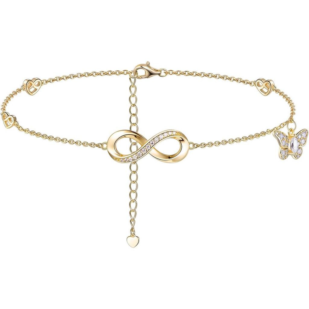 Moissanite Infinity Anklet for Women, Real Authentic 925 Sterling Silver Hypoallergenic, Beautiful S