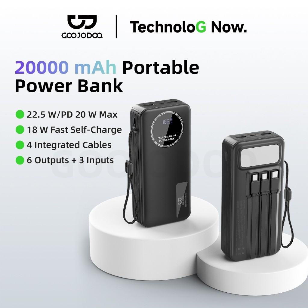 Pin dự phòng GOOJODOQ 50000mAh hỗ trợ sạc nhanh PD 20W và 22.5W, tích hợp cáp sạc với màn hình LED