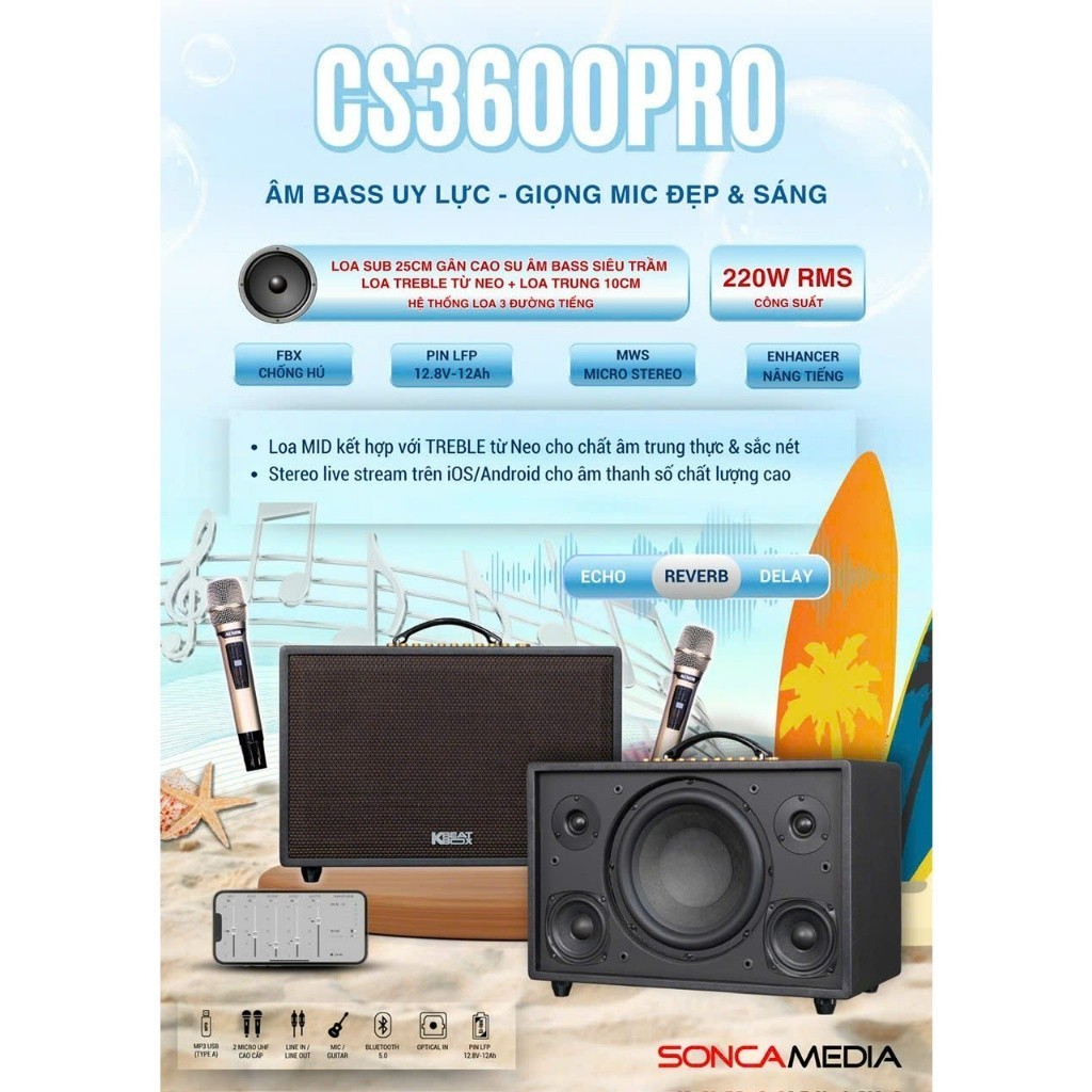 Loa Karaoke ACNOS CS3600 PRO Bluetooth không dây di động 1 đổi 1 trong 15 ngày - Bảo ngân audio