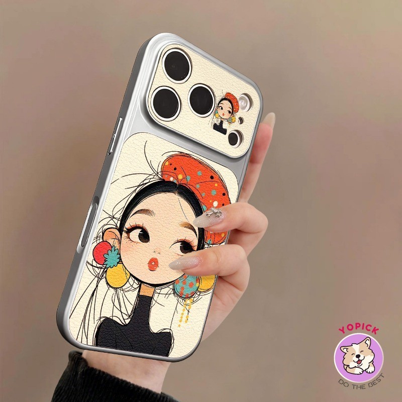 Ốp điện thoại cô gái tóc xoăn Iphone 17 Pro Max iPhone 16 Pro 16 Plus skin 15 Pro Max cover silicone 14 Pro chống rơi 13 mẫu nữ full coverage Cửa sổ lớn KNTP
