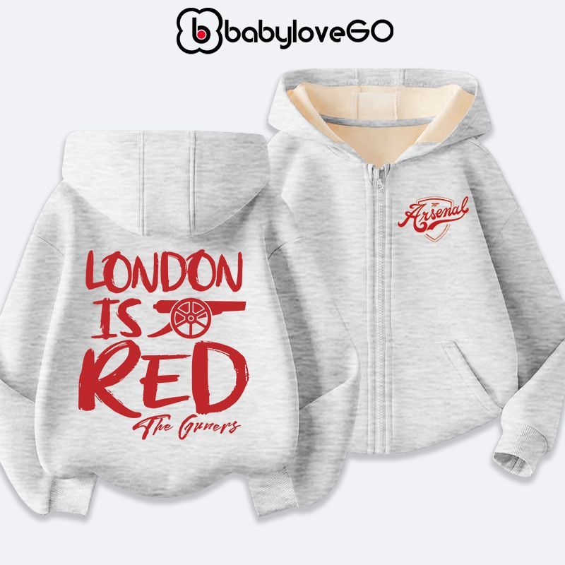 Áo khoác bóng đá Arsenal cho bé trai BabyloveGO áo khoác nỉ mùa đông có mũ và khóa kéo cho bé 1-10 t
