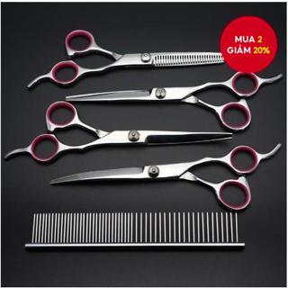  Bộ Kéo Cắt Tỉa Lông Cho Chó Mèo chải lông thú cưng kéo cong +kéo thẳng +cái lược TẶNG HỘP LƯU TRỮ  