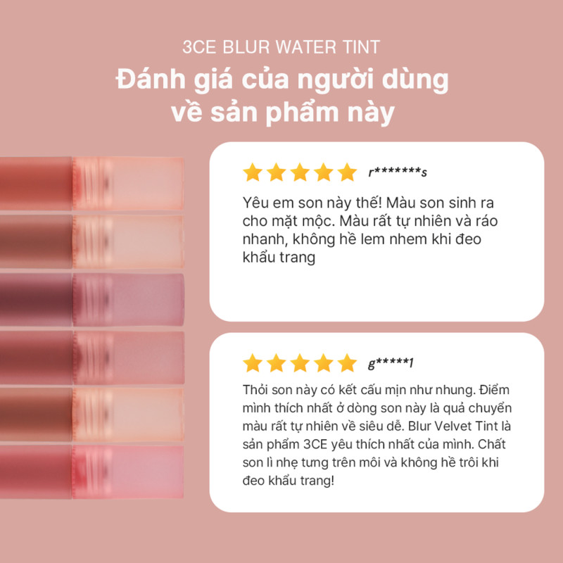 Son Kem 3CE Cho Viền Môi Mờ Ảo Không Lem Blur Water Tint 4.6g | BigBuy360 - bigbuy360.vn