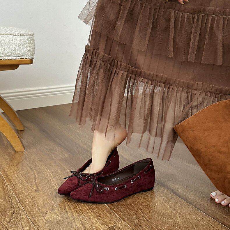 Giày mũi nhọn TT Suede Bow Mary Jane Shoes