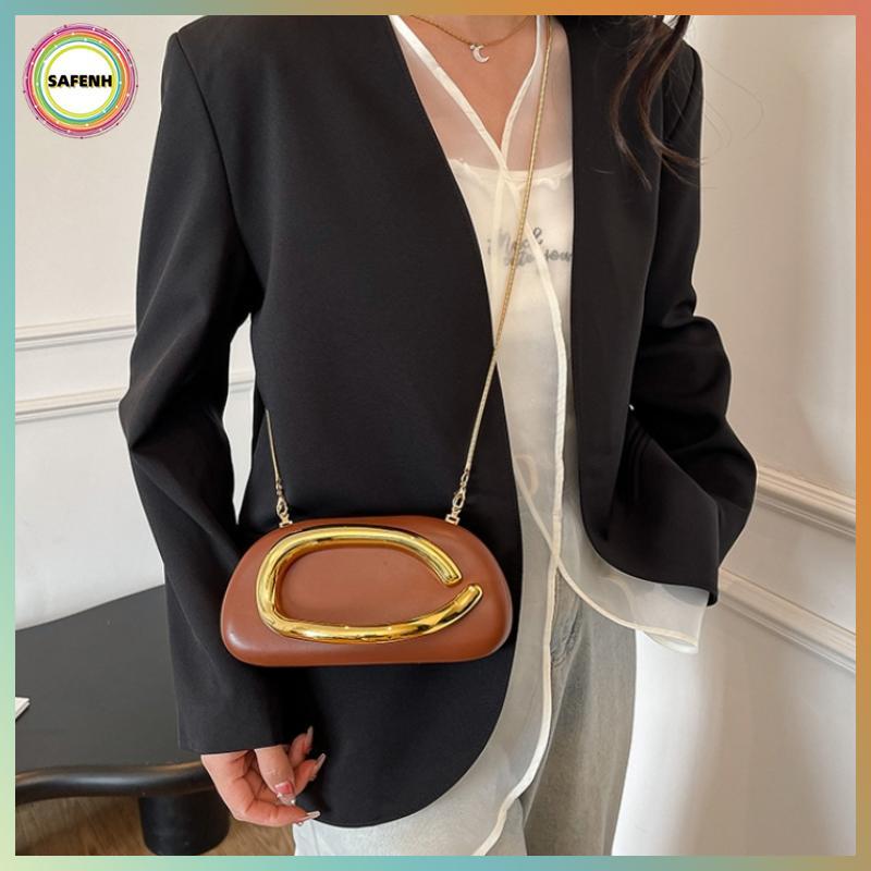 AN TOÀNNH 1 Chiếc Vintage Hộp Hình Bầu Dục Dây Xích Dây Đeo Túi Đeo Vai Vàng Lớn Kim Loại Đóng Ly Hợ