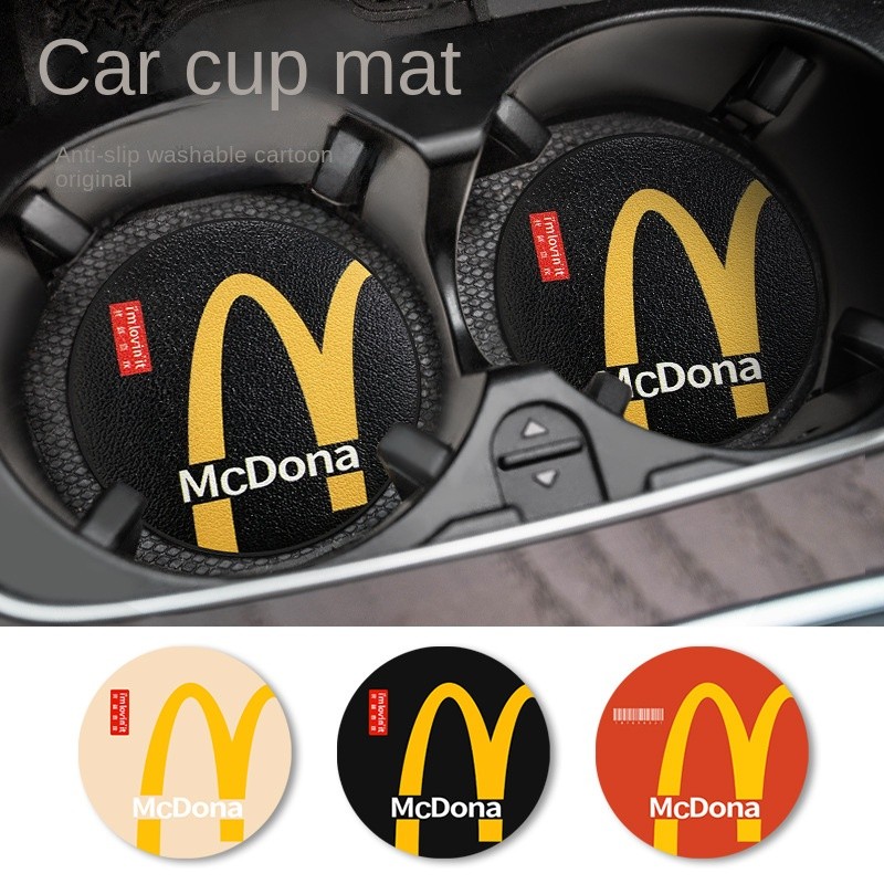 Creative McDonald Car Coaster PU Leather Non-Slip Heatproof Car Cup Pad Car Interior Door Slot Cup S