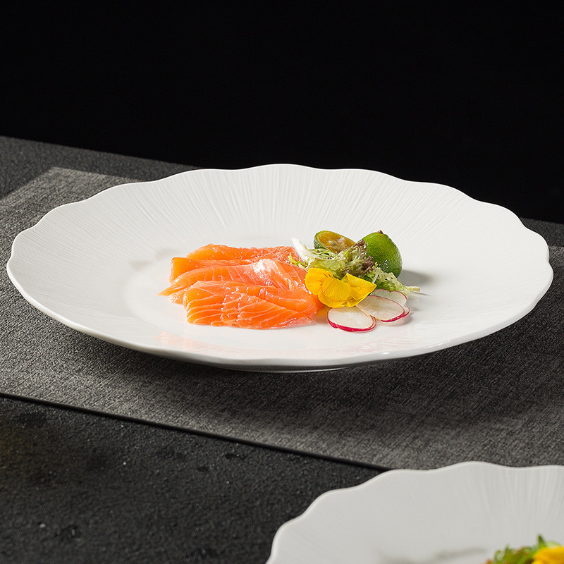 Đĩa súp thực phẩm phương Tây có giá trị cao Tấm gốm sứ gia đình 2024 Phong cách mới Bộ đồ ăn màu trắ