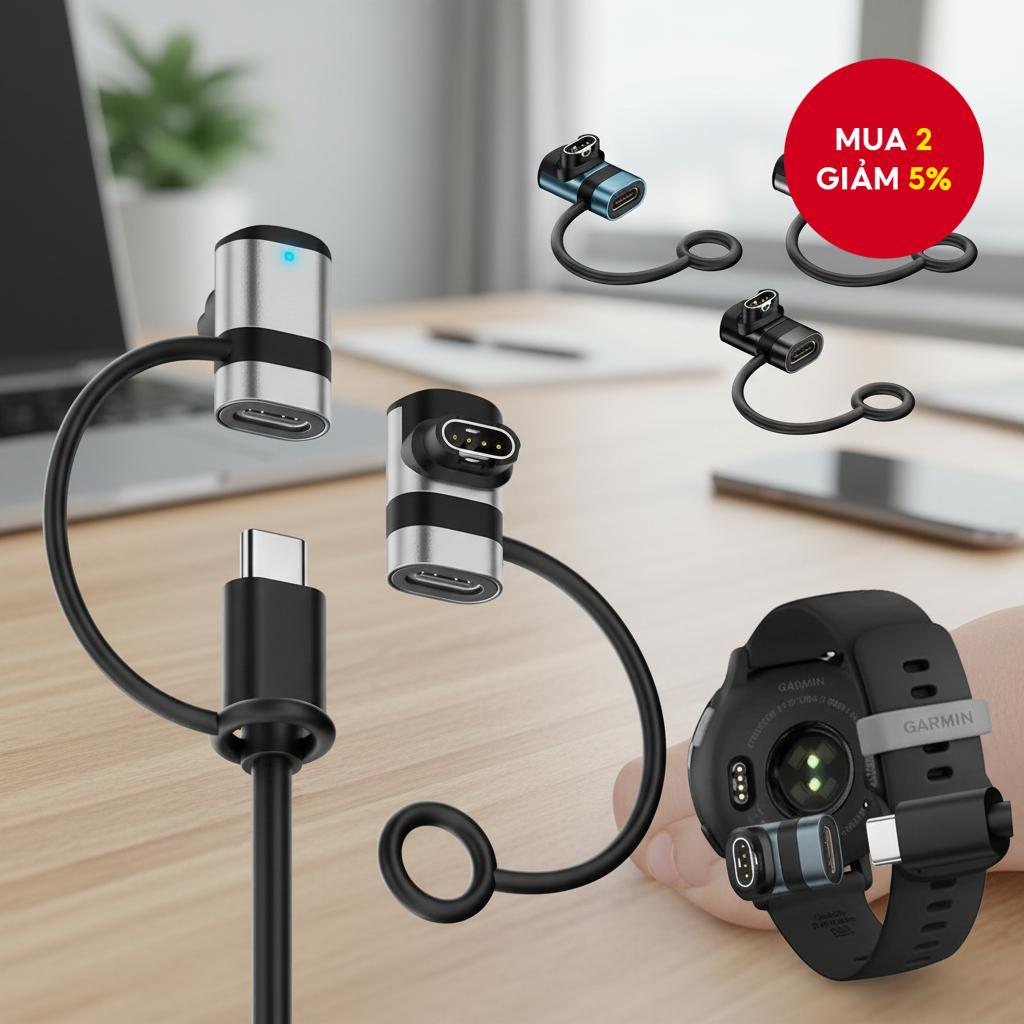 Bộ chuyển đổi Fonken Type-C sang Garmin Watch có đèn LED từ tính cho dòng đồng hồ Garmin