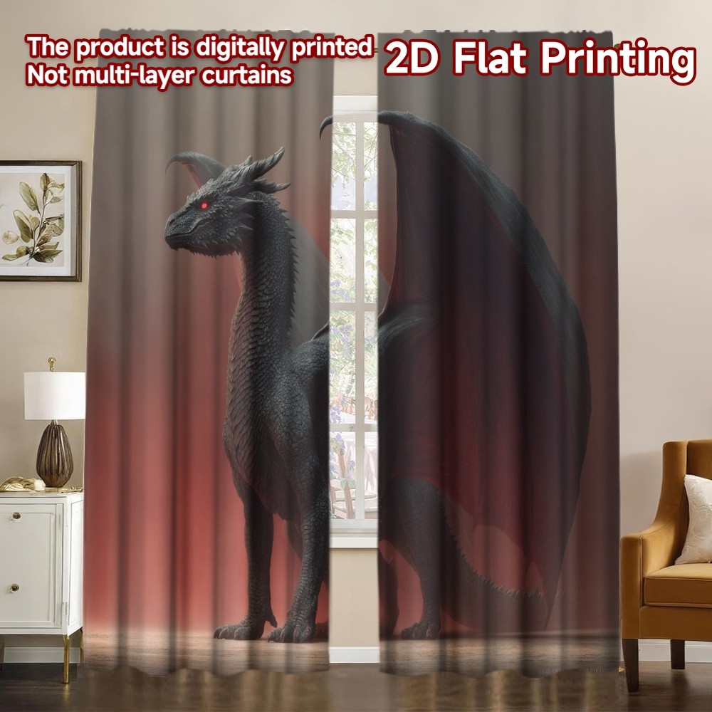 In phẳng 2D, 2 chiếc Fiery Dragon Design Rèm in hiện đại Rèm Polyester đa năng Art Deco Lễ hội Ldeal