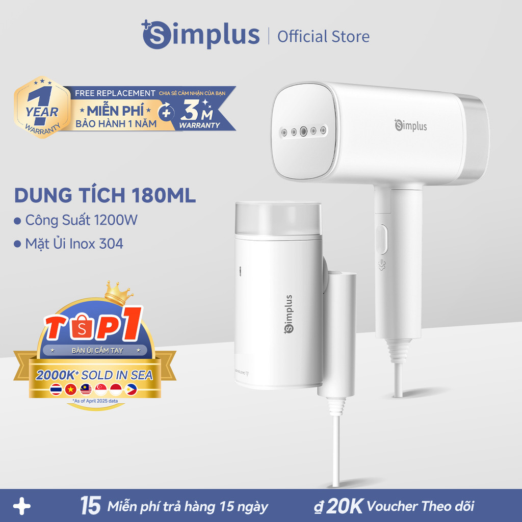 Simplus Bàn ủi hơi nước cầm tay gấp gọn tiện lợi Tay cầm gấp gọn 90° 1200W Bình chứa nước 180ml GTJH020