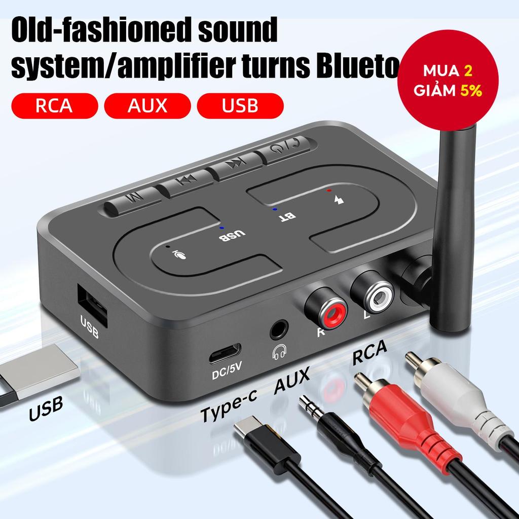 Bộ thu Bluetooth 6.0, Bộ chuyển đổi âm thanh không dây 3.5MM AUX RCA cho ô tô, TV, PC