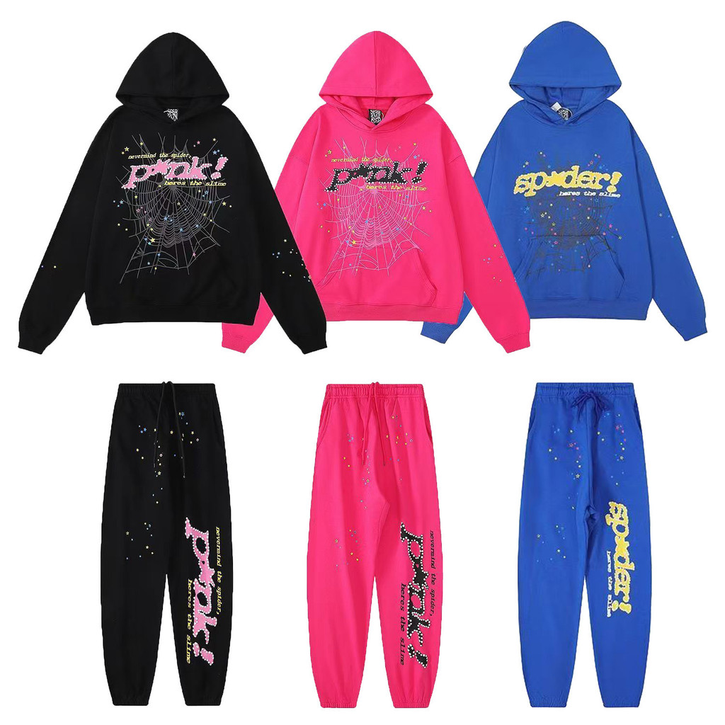 Bộ áo mũ Sp5der màu hồng thời thượng, phù hợp đi chơi đường phố