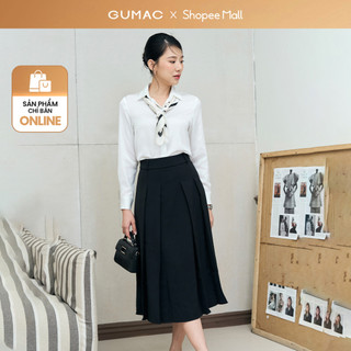   Size S - XXL  Chân váy nữ form A midi xếp ly GUMAC dáng dài màu nâu - đen thanh lịch công sở  LVE0805 