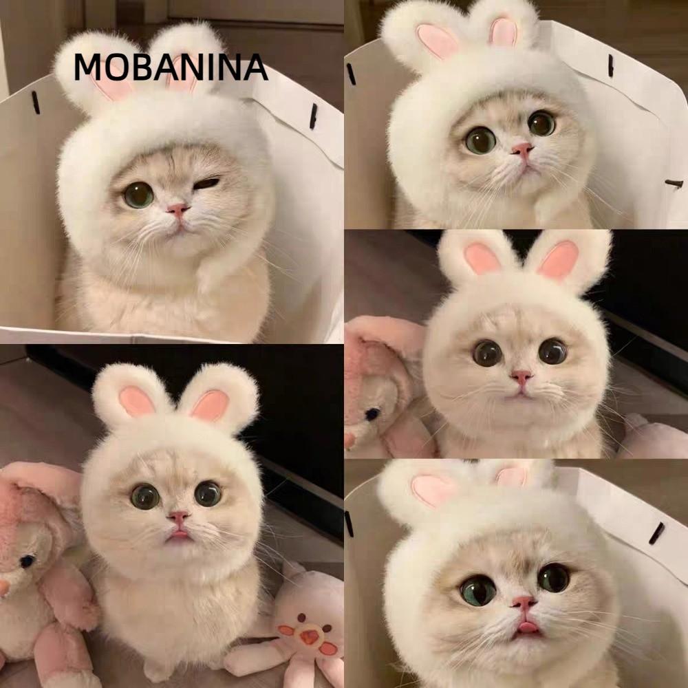 Mũ mèo MOBANINA, Mũ mèo tai thỏ thoải mái nhẹ, Mũ chui đầu đáng yêu thời trang cho thú cưng dành cho