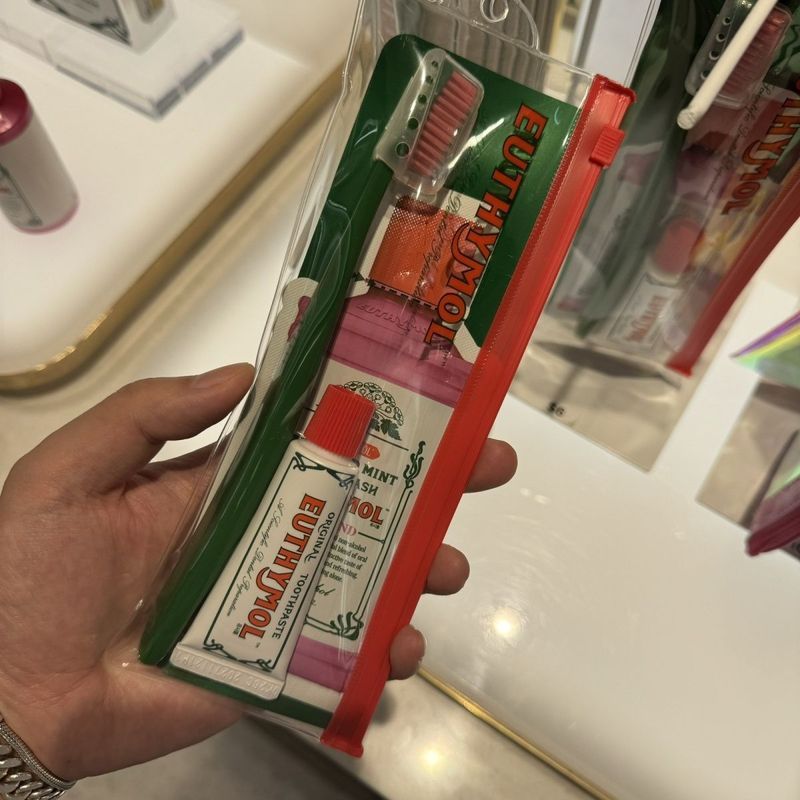 Hàn Quốc Euthymol Hồng / Xanh Bàn Chải Đánh Răng Kem Đánh Răng 20g Nước súc Miệng 15ml Di Động Du Lị