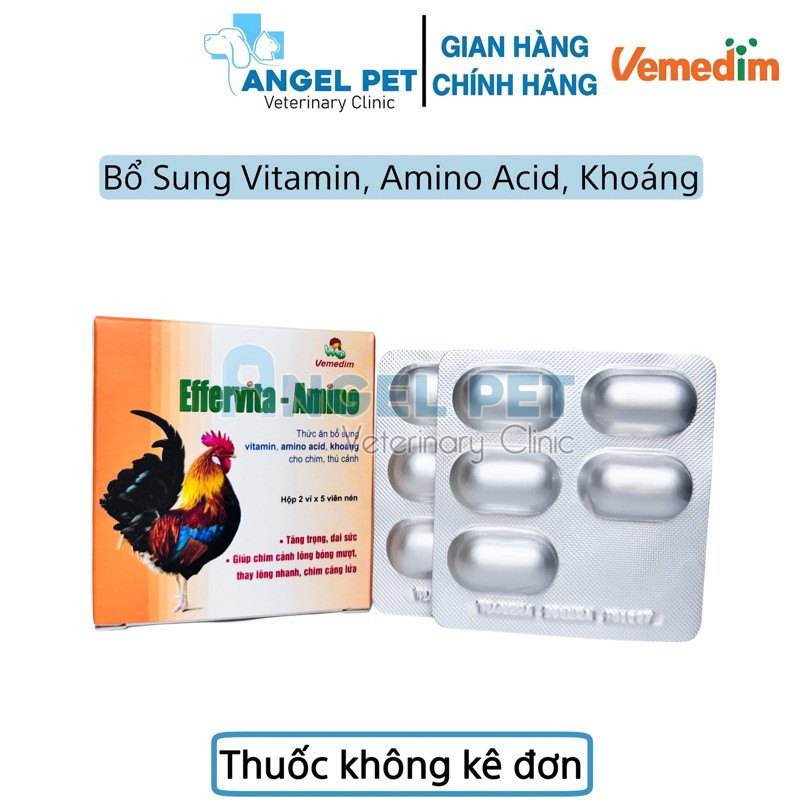 Effervita-Amino Vemedim Bổ Sung Vitamin, Amino Acid, Khoáng Cho Gà Đá, Chó Mèo - Hộp 10 Viên