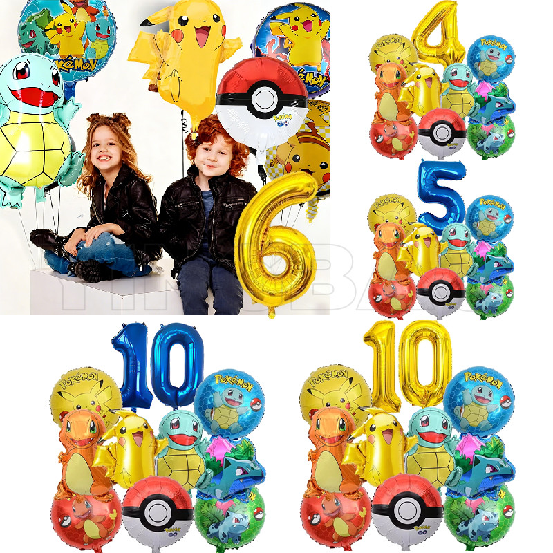 5-11 Chiếc Pokemon Bóng Bộ Pikachu Bóng Bay Với 32 Inch Vàng Màu Xanh Lá Bóng 1-13Years Cho Trẻ Em T