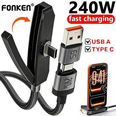 Cáp sạc nhanh Fonken 240W / 65W USB A / Type-C sang Type-C có giá đỡ điện thoại có thể gập lại cho máy tính bảng điện thoại