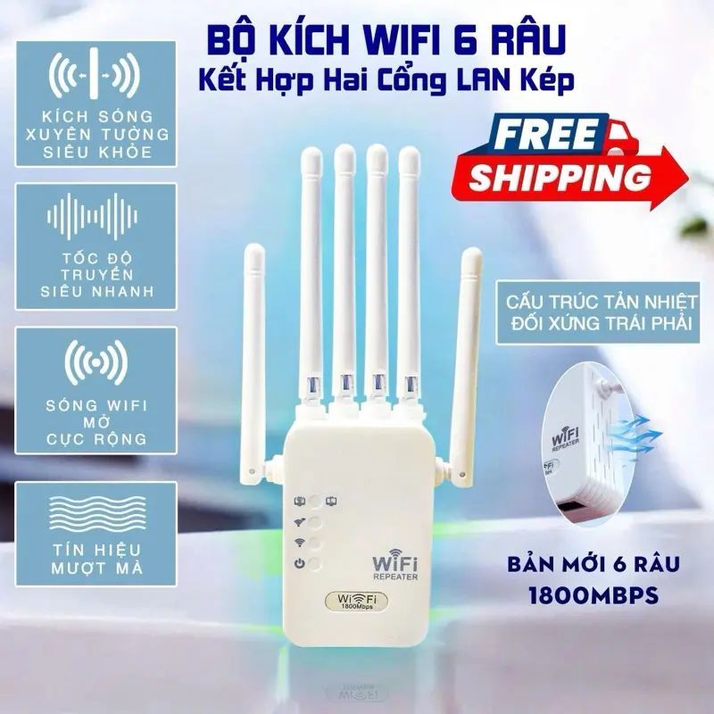 Bộ Khuếch Đại WiFi 6 Râu Siêu Mạnh – Bắt Sóng Xa, Xuyên Tường, Mạng Ổn Định