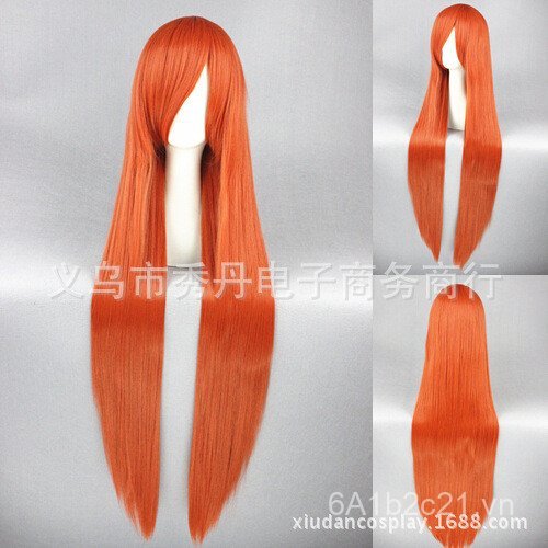 Soodan Inoue Orihime Asuka - Tóc giả thẳng đỏ cam đa năng 100cm