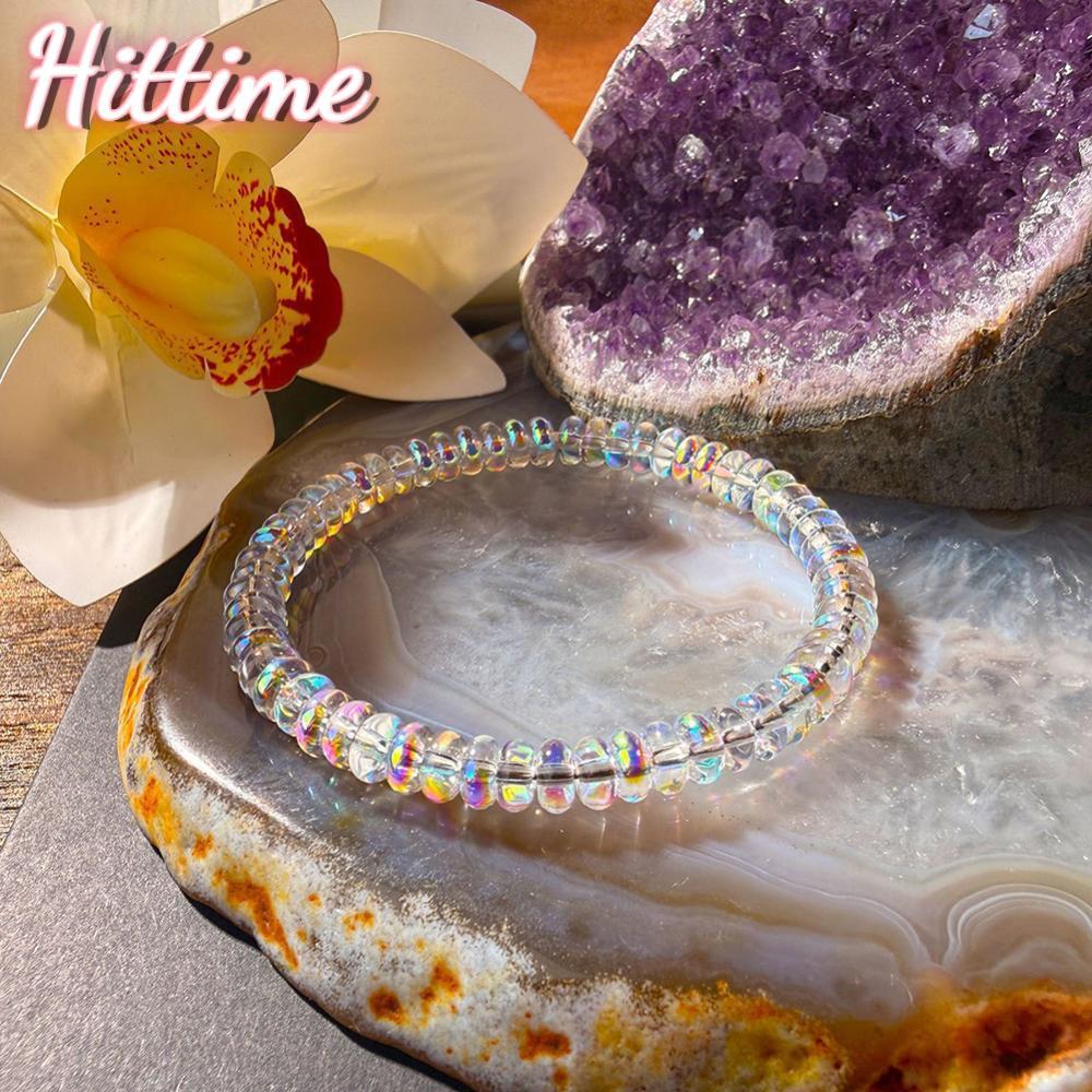HITTIME Tự Nhiên Ethiopia Opal & Giả Laser Pha Lê Đính Hạt Vòng Tay Co Giãn Dây Co Giãn Trang Sức Để