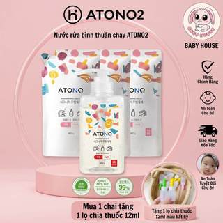 [Mua 1 Tặng 1] Nước rửa bình sữa thuần chay Atono2 an toàn cho bé từ sơ sinh - Tặng lọ chia thuốc, siro 12ml
