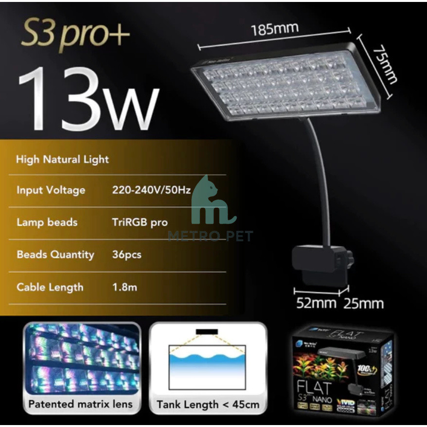 [HỎA TỐC]Đèn Bể Cá Neo Helios Flat Nano S3 Plus/ S3 Pro RGB đỏ cá không đỏ nước -METROPET