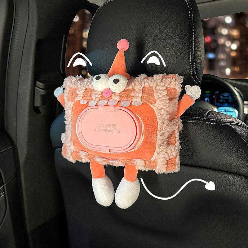 Car Tissue Hanging Bag Cartoon Car Tissue Box for Car Interior Seat Storage Hanging Doll Hanging IIG