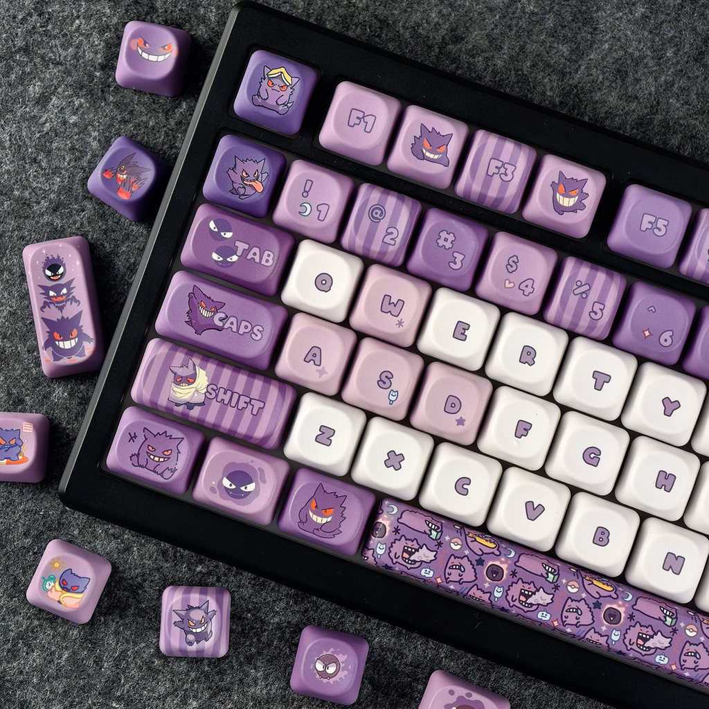 Gengar Keycap 130 Phím MOA Profile PBT Tròn Hoạt Hình Keycaps Nhuộm Thăng Hoa Aula F75 F99 RK100 Key