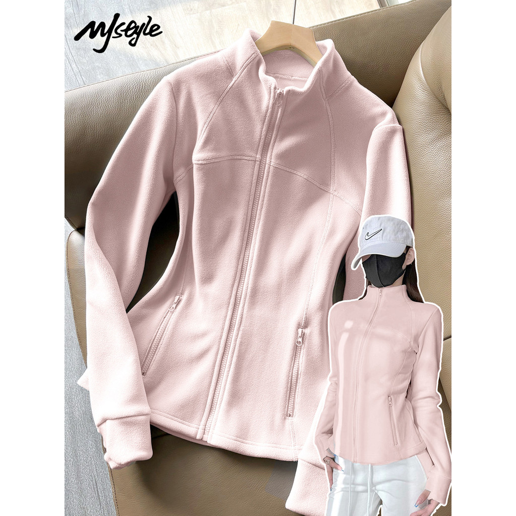 MJstyle Áo Khoác Nữ Màu Hồng Lót Lông Cừu Dày, Ấm Áp Thu Đông