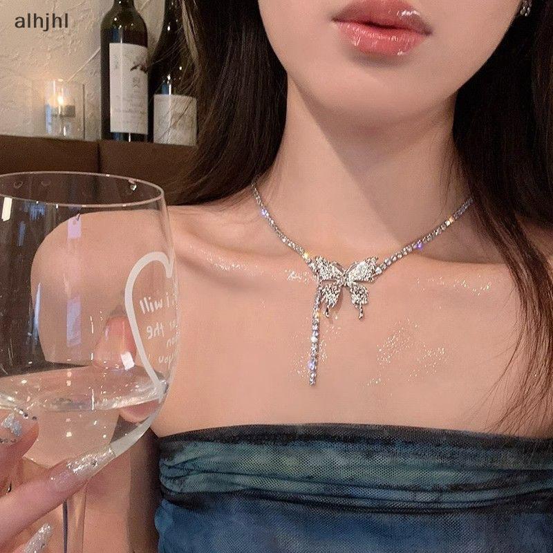 AL Luxury Crystal Butterfly Pendant Necklace - Elegant Choker, Wedding Party Fashion Jewelry N