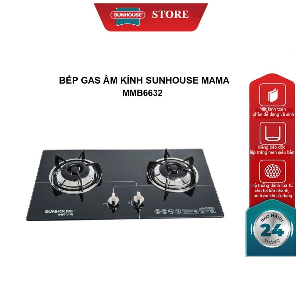 Bếp gas âm kính SUNHOUSE MAMA MMB6632