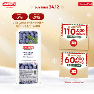 Việt Quất Thiên Nhiên Đông Lạnh - Không chất bảo quản - Trái cây đông lạnh ANDROS IQF - 650g -  Chỉ giao HCM  