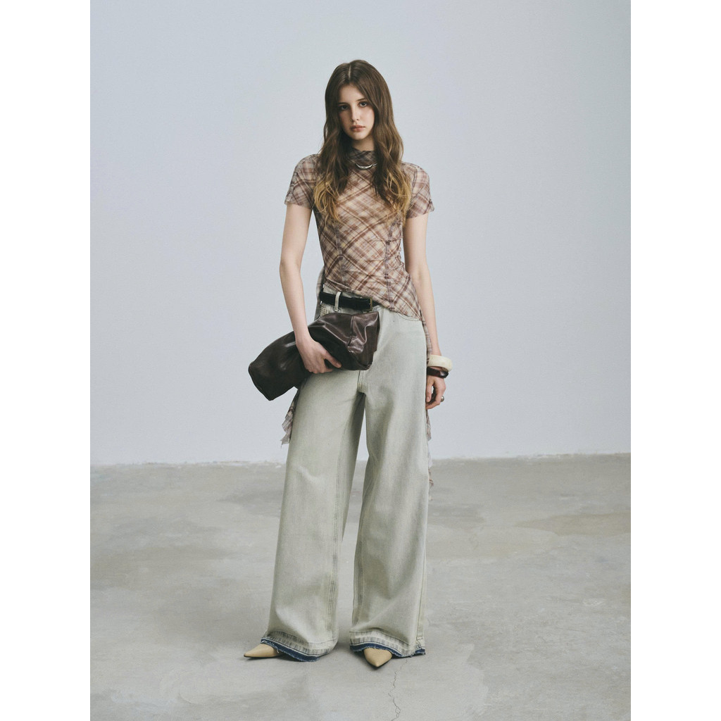 [DEZUS] Quần Denim Xanh Loang Ống Rộng - SOPHIA PANT - Y4JW250401