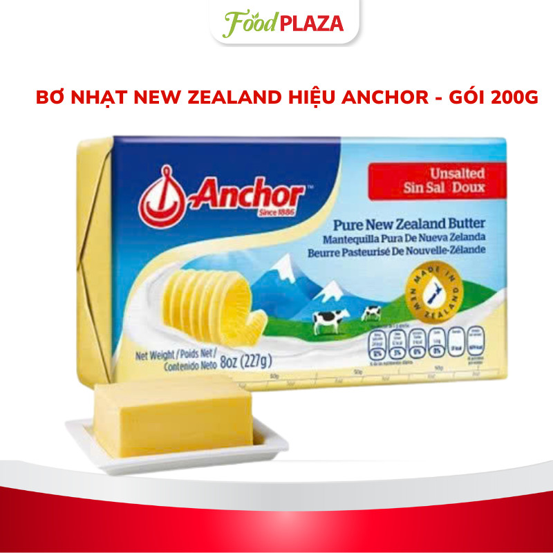 (Giao Hỏa Tốc HN) Bơ Nhạt (Lạt) New Zealand Unsalted Butter Hiệu Anchor - Gói 200G