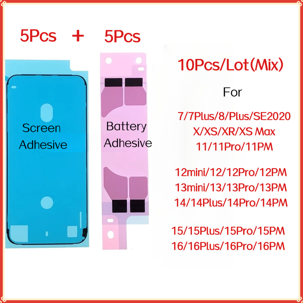 10 Chiếc Hỗn Hợp Pin Keo Màn Hình Cho iPhone16 15 14 Pro Max 13 11 12 mini Xs XR 7 8 LCD Dán Màn Hìn