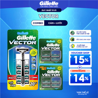  Combo Dạo Cạo Râu GILLETTE Vector 1 Cán 1 Lưỡi + Lưỡi Dao Cạo GILLETTE Vector 