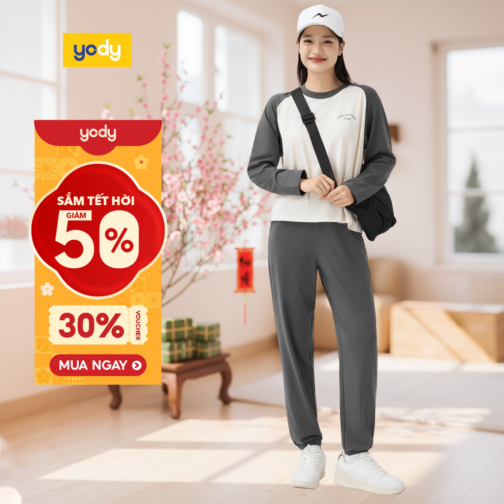 Bộ đồ nữ YODY bộ đồ thu đông mặc nhà vải mềm mại thoáng mát WCST25F167