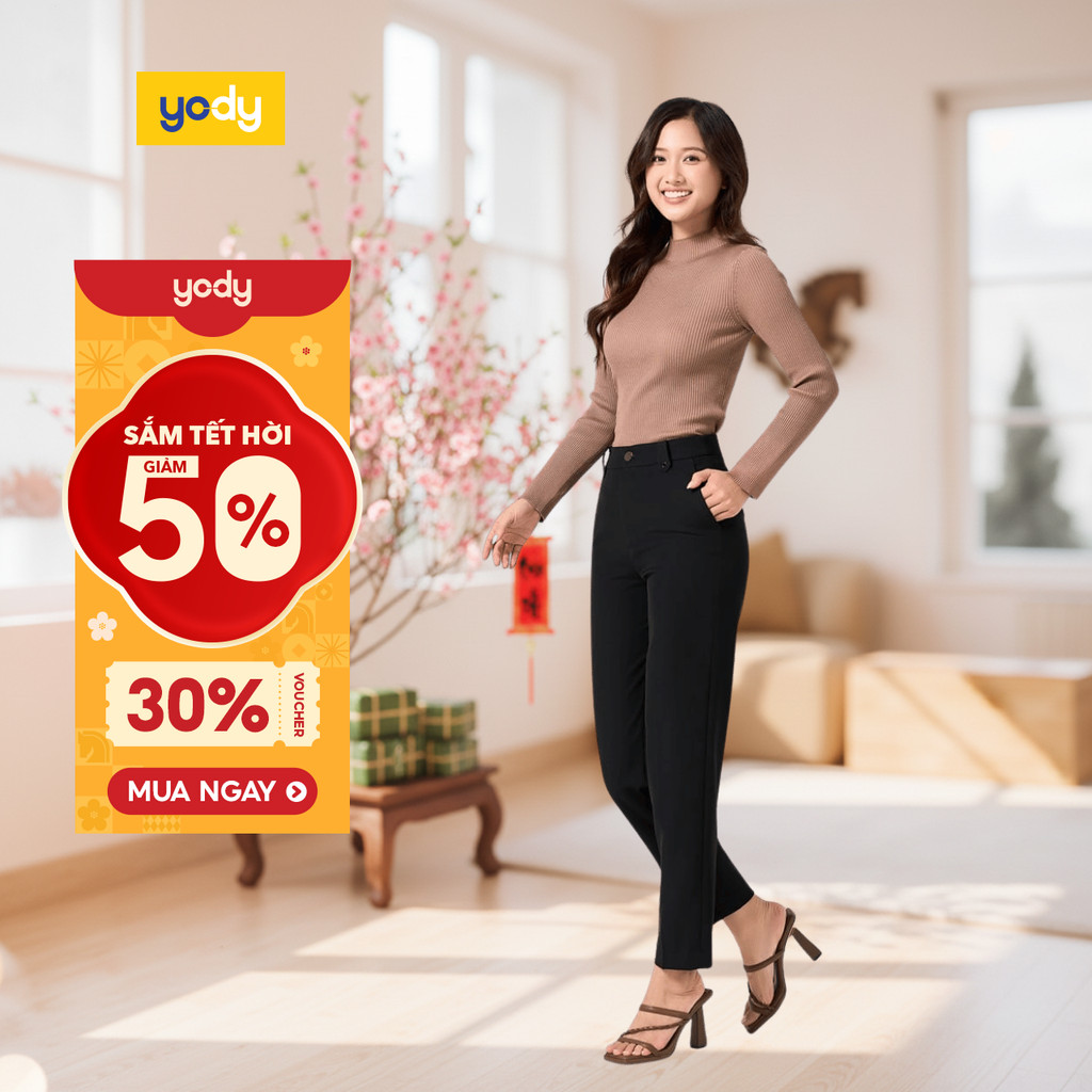 Quần tây nữ YODY lưng cao ống suông tôn dáng chuẩn công sở thời trang nữ QAN5092