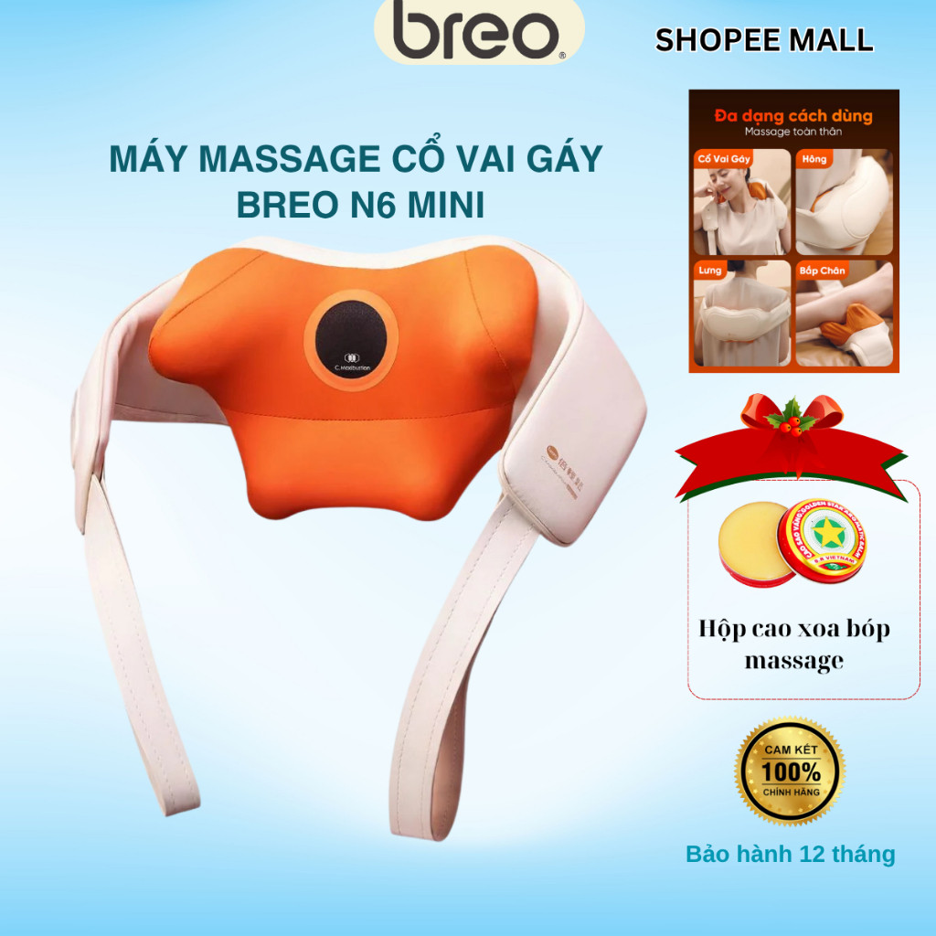 Máy Massage Cổ Vai Gáy BREO N6 Mini - Xoa Bóp Êm Ái Không Gây Đau - Con Lăn Silicon Mềm