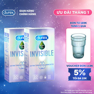  Bộ 2 hộp bao cao su Durex Invisible Lubricated siêu mỏng bôi trơn  size 52mm 10 bao hộp  