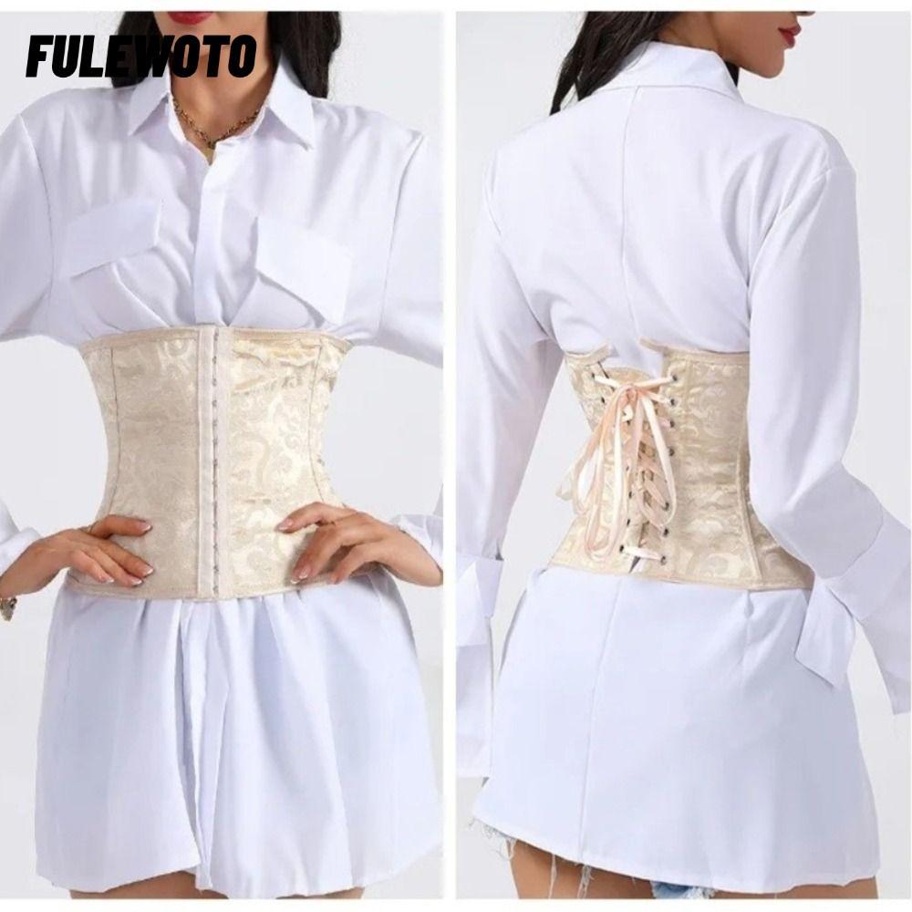 FILEWOTO Jacquard Underbust Corset - Áo corset nữ màu đen, hỗ trợ eo và bust