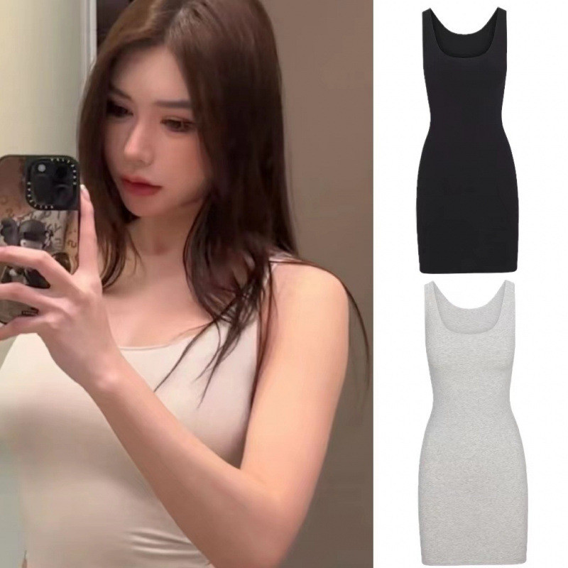 YRZN Skims Yuan Yuan Jiang Kardashian Style Pure Desire Hot Girl Tight Tank Dress Seamless Bodycon D